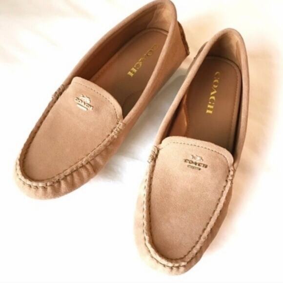 Coach Amber Suede Leather Camel Tan Slip On Flat Loafers Women's Size 6.5 - Picture 1 of 14